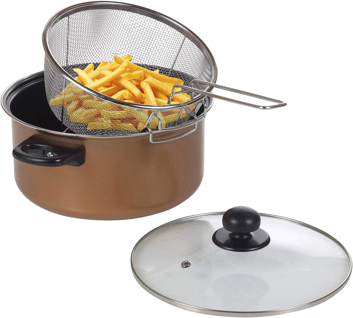 26cm 9 Non Stick Chip Pan Fryer Deep Fry Cooking Pot Lid Basket Set S Buystarget