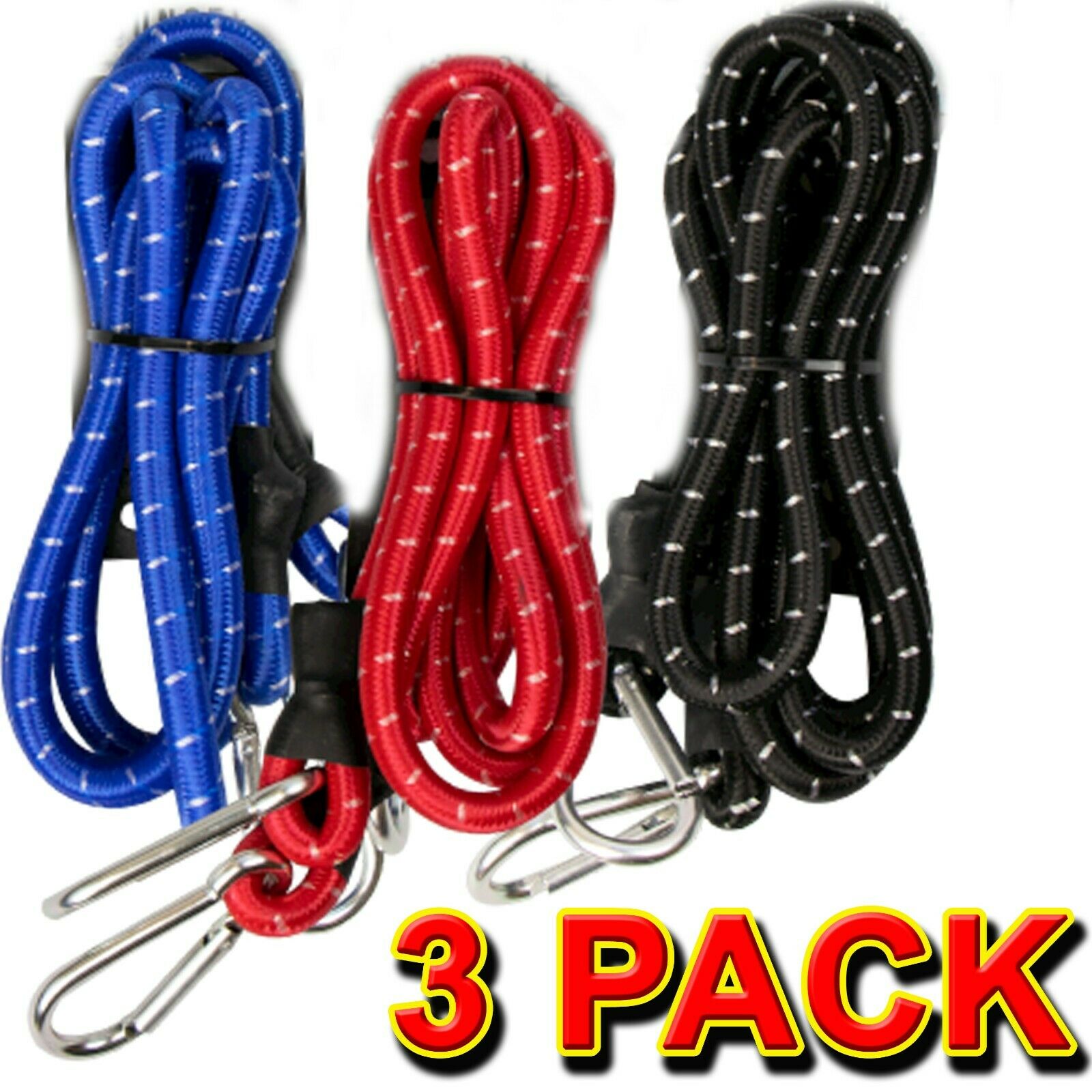 3 Pack 150cm Long Carabiner Bungee Cords Wires with Hooks Cables Strap