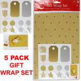 5x Gift Wrap Set Christmas Wrapping Paper Present Party Tags Stickers String Tie