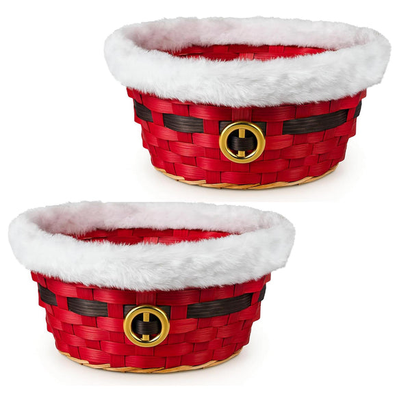 2x Christmas Santa Bamboo Baskets Decoration Treat Gift Hamper Festive Bowl Gift