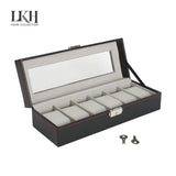 🔥Watch Display Case Jewellery Collection Storage Holder Leather Box 6 Grids Key