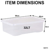 32L PLASTIC CLEAR LID STORAGE BOX UNDERBED STRONG DURABLE HOME OFFICE STACKABLE