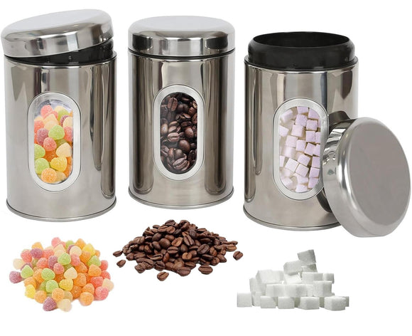 3x Kitchen Storage Canisters Tea Coffee Sugar Jars Set Pots Food Container Tins
