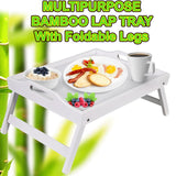 Bamboo Bed Tray Wooden With Handles Folding Leg Serving Breakfast Lap Food Table
