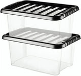 2x 13L Plastic Storage Box Boxes Lid Handles Food Container Home Kitchen Office