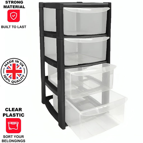4 Tier Mini Drawer Plastic Tower Trolley Drawers School Office Home Desktop UK