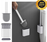 Silicone Toilet Bathroom Brush Flexible Head Long Handle Wall-Mounted Anti Drip