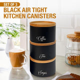 3x Round Metal Tea Coffee Sugar Storage Set Airtight Kitchen Canister Jars Pots