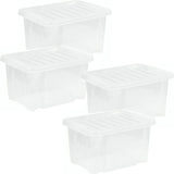 4x 13L Plastic Storage Boxes Clear Container Home Office Kitchen Stackable Box