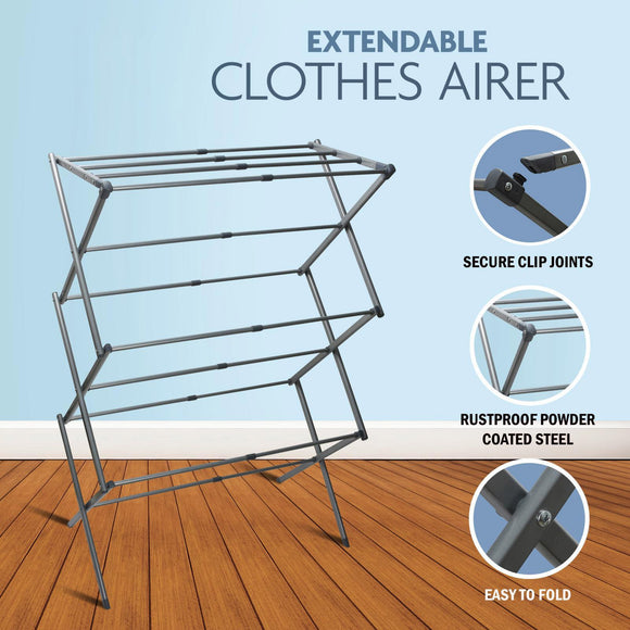 3 Tier Extendable Clothes Airer Dryer Foldable Laundry Washing Line Horse Drying