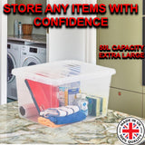 50L Plastic Storage Box Boxes Lid Handles Food Container Home Kitchen Office UK