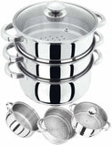 🔥3 TIER STAINLESS STEEL STEAMER POT PAN COOKER SET GLASS LID Cook Food Kitchen