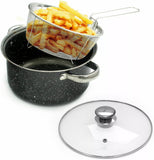 🔥24cm 9" Non Stick Chip Pan Fryer Deep Fry Cooking Pot Lid Basket Set Saucepan
