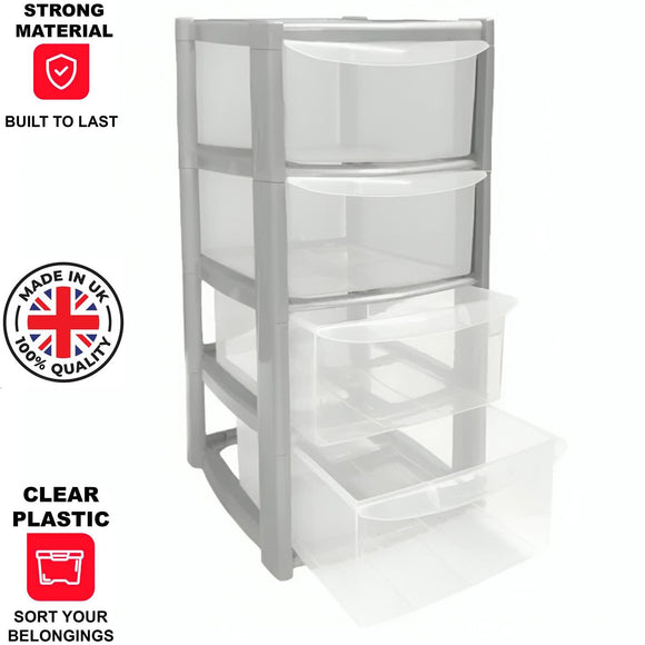 4 Tier Mini Drawer Plastic Tower Trolley Drawers School Office Home Desktop UK