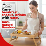 Bamboo Bed Tray Wooden With Handles Folding Leg Serving Breakfast Lap Food Table