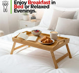 Bamboo Bed Tray Wooden With Handles Folding Leg Serving Breakfast Lap Food Table