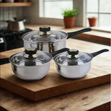 6 Pcs Stainless Steel Cookware Saucepan Set Pan Pot Kitchen Cooking Glass Lid