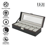 🔥Watch Display Case Jewellery Collection Storage Holder Leather Box 6 Grids Key