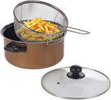 🔥24cm 9" Non Stick Chip Pan Fryer Deep Fry Cooking Pot Lid Basket Set Saucepan