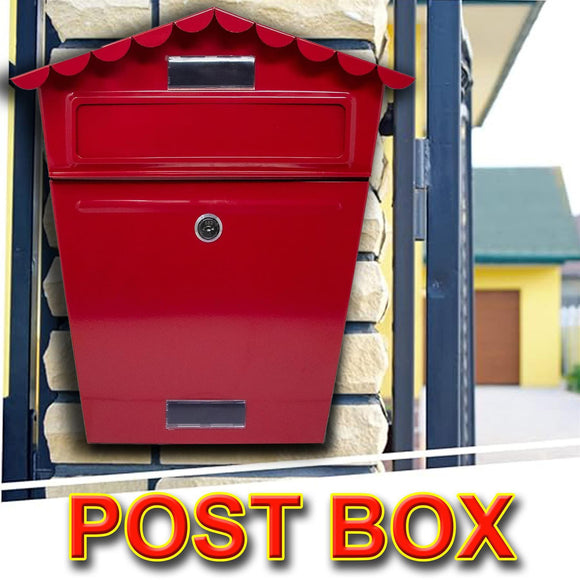 🔥Large Post Box Letter Mail Box Premium Steel Lockable Wall Mount 2 Keys Secure