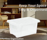 2x 13L Plastic Storage Boxes Clear Container Home Office Kitchen Stackable Box