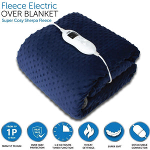 Luxury Electric Heated Throw Sherpa Fleece Cosy Over Blanket Double Single King