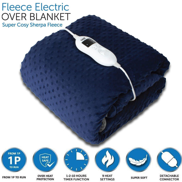 Luxury Electric Heated Throw Sherpa Fleece Cosy Over Blanket Double Single King