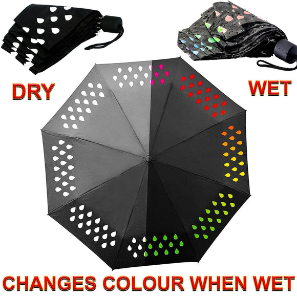 🔥Colour Changing Umbrella Folding Fashion Waterproof Travel Brolly Rain Drop