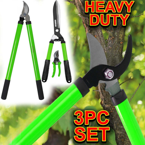 🔥3PC PRUNING TREE LOPPER SHEARS SECATEURS HEDGE SHRUB CUTTING GARDEN TOOL SET