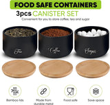 3x Round Metal Tea Coffee Sugar Storage Set Airtight Kitchen Canister Jars Pots