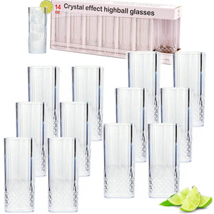 12x VINTAGE CLEAR CRYSTAL EFFECT PLASTIC GLASSES DRINKING PICNIC GARDEN ACRYLIC