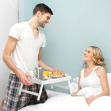 Bamboo Bed Tray Wooden With Handles Folding Leg Serving Breakfast Lap Food Table