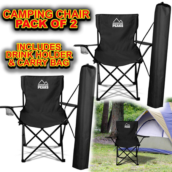 2x Camping Chairs Folding Outdoor Seat Fishing Garden Beach Chair Cup Holder UK