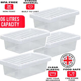 4x 6L Plastic Storage Boxes Lid Handles Food Container Home Kitchen Office Box