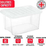 30L Plastic Storage Box Boxes Lid Handles Food Container Home Kitchen Office UK