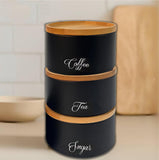 3x Round Metal Tea Coffee Sugar Storage Set Airtight Kitchen Canister Jars Pots