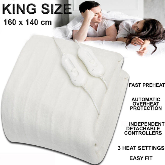 🔥Electric Heated Under Blanket Comfort Control Fast Heat Up Cosy Warm King Size