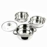 25cm 3 TIER STAINLESS STEEL STEAMER POT PAN COOKER SET GLASS LID Cook Kitchen