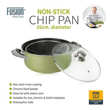 🔥24cm 9" Non Stick Chip Pan Fryer Deep Fry Cooking Pot Lid Basket Set Saucepan