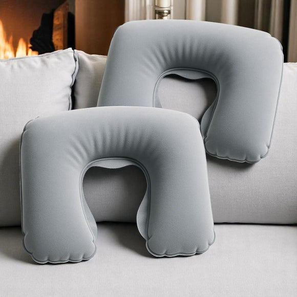 2x Inflatable Neck Pillow Travel Cushion Flight Head Rest Air Support Cushion