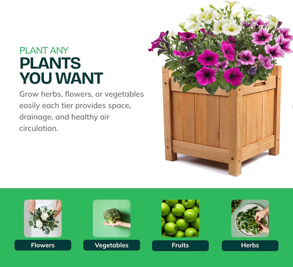 Premium Wood Garden Planter Flower Plant Pot Window Box Raised Bed Basket Square