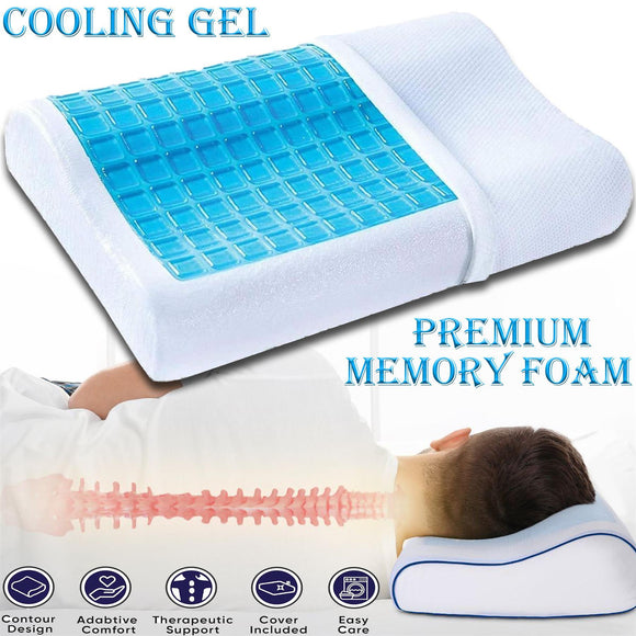 Cooling Pillow Orthopedic Memory Foam Contour Cervical Gel Head Neck Back Sleep