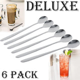 Buystarget Latte Spoons Long Handle Teaspoons Set of 6 Stainless Steel 18.6 cm Mixing Ice Cream Stirring Spoon Ideal for iced Coffee Iced Tea Milk Shake Ice Cream Sundeas Cool Drinking