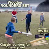6 Pcs Wooden Rounders Set Deluxe Baseball Bat Tennis Ball Carry Bag Garden Game