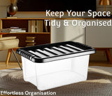 2x 13L Plastic Storage Box Boxes Lid Handles Food Container Home Kitchen Office
