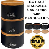 3x Round Metal Tea Coffee Sugar Storage Set Airtight Kitchen Canister Jars Pots