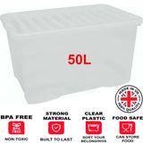 50L Plastic Storage Box Boxes Lid Handles Food Container Home Kitchen Office UK