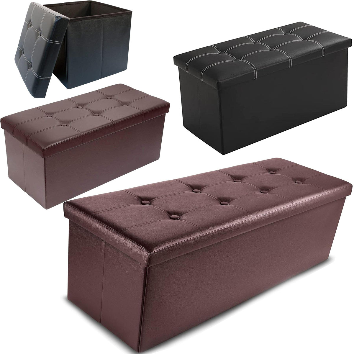 Folding Ottoman Storage Box Pouffe Seat Home Chair Foot Stool Bench ...
