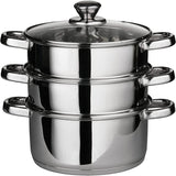 🔥3 TIER STAINLESS STEEL STEAMER POT PAN COOKER SET GLASS LID Cook Food Kitchen
