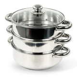 🔥3 TIER STAINLESS STEEL STEAMER POT PAN COOKER SET GLASS LID Cook Food Kitchen